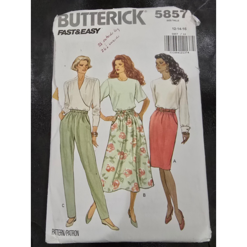 Butterick 5857 Sewing Pattern Misses Petite Skirt Pants Size 12 14 16‎ Vintage